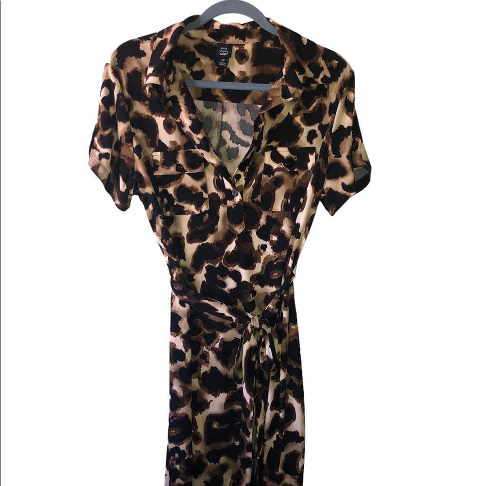 Animal print brown & black shirt dress with belt.